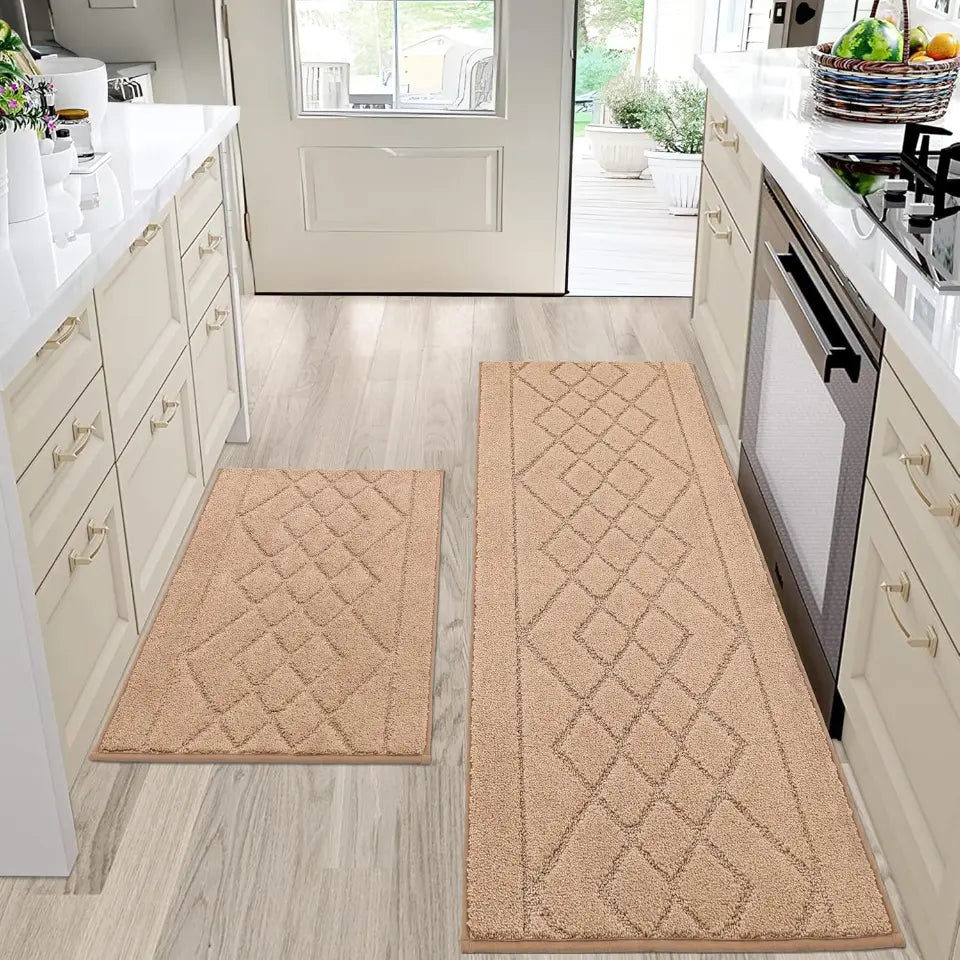 Embossed Diamond Lattice with Two Side Border Kitchen Rugs