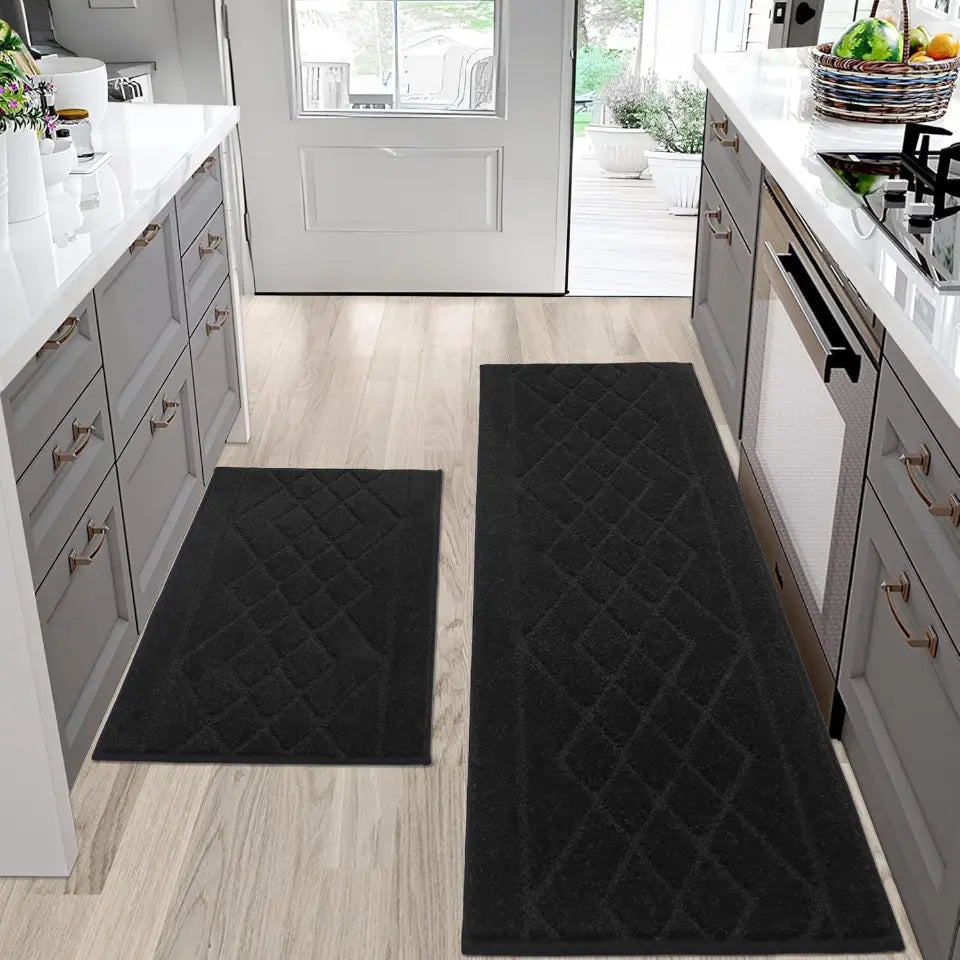Embossed Diamond Lattice with Two Side Border Kitchen Rugs