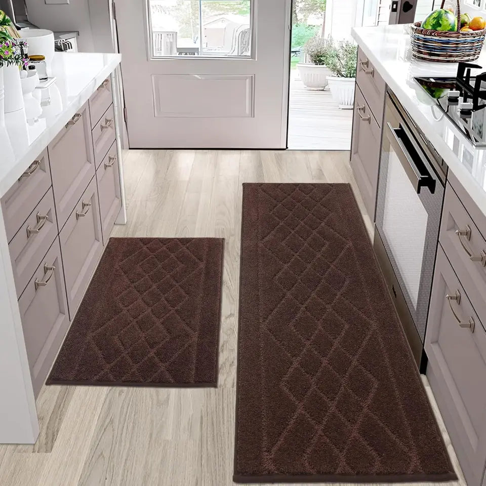 Embossed Diamond Lattice with Two Side Border Kitchen Rugs