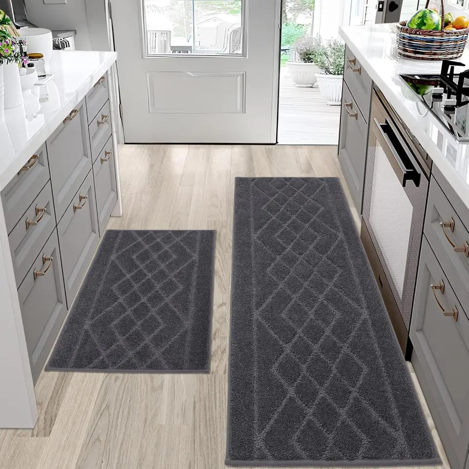 Embossed Diamond Lattice with Two Side Border Kitchen Rugs