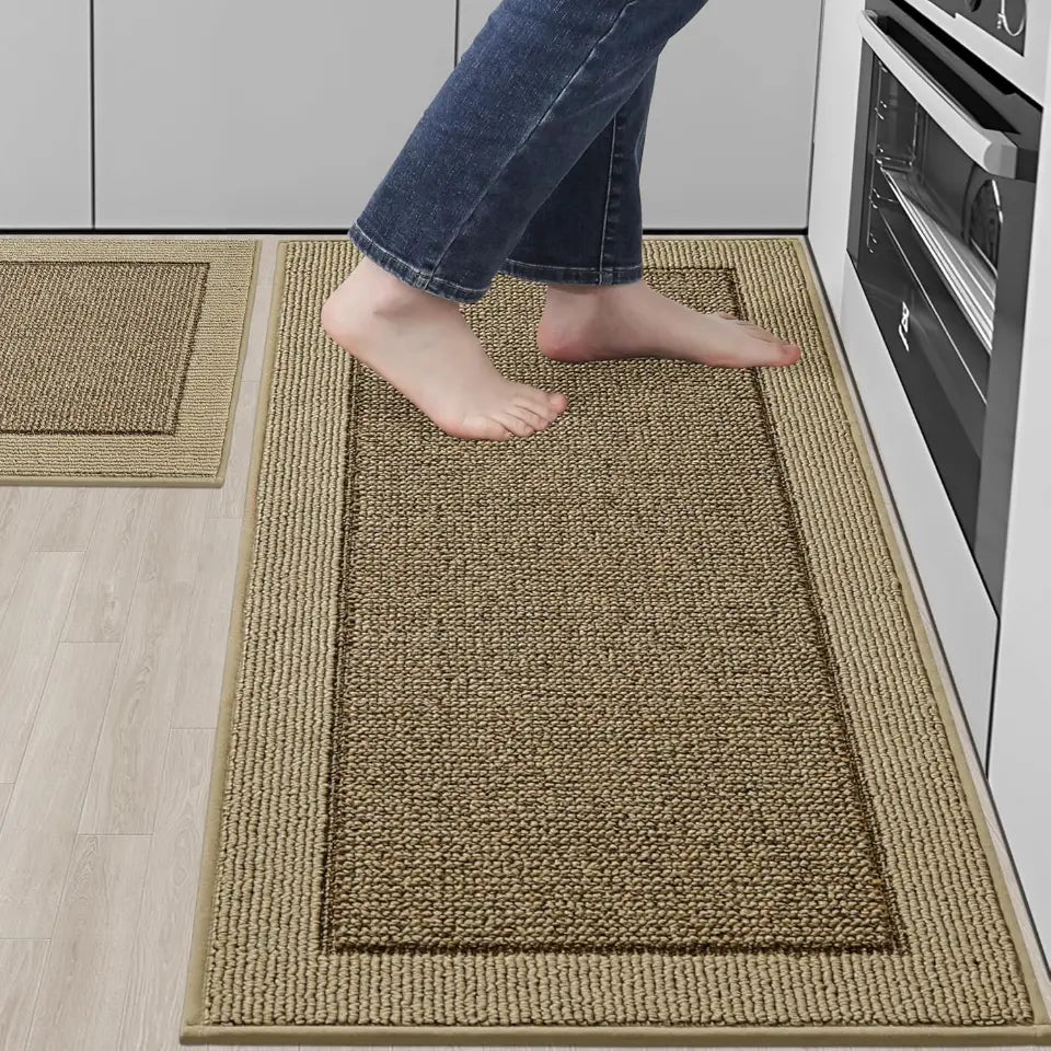 Solid Colored Bordered Long Kitchen Rug Sets