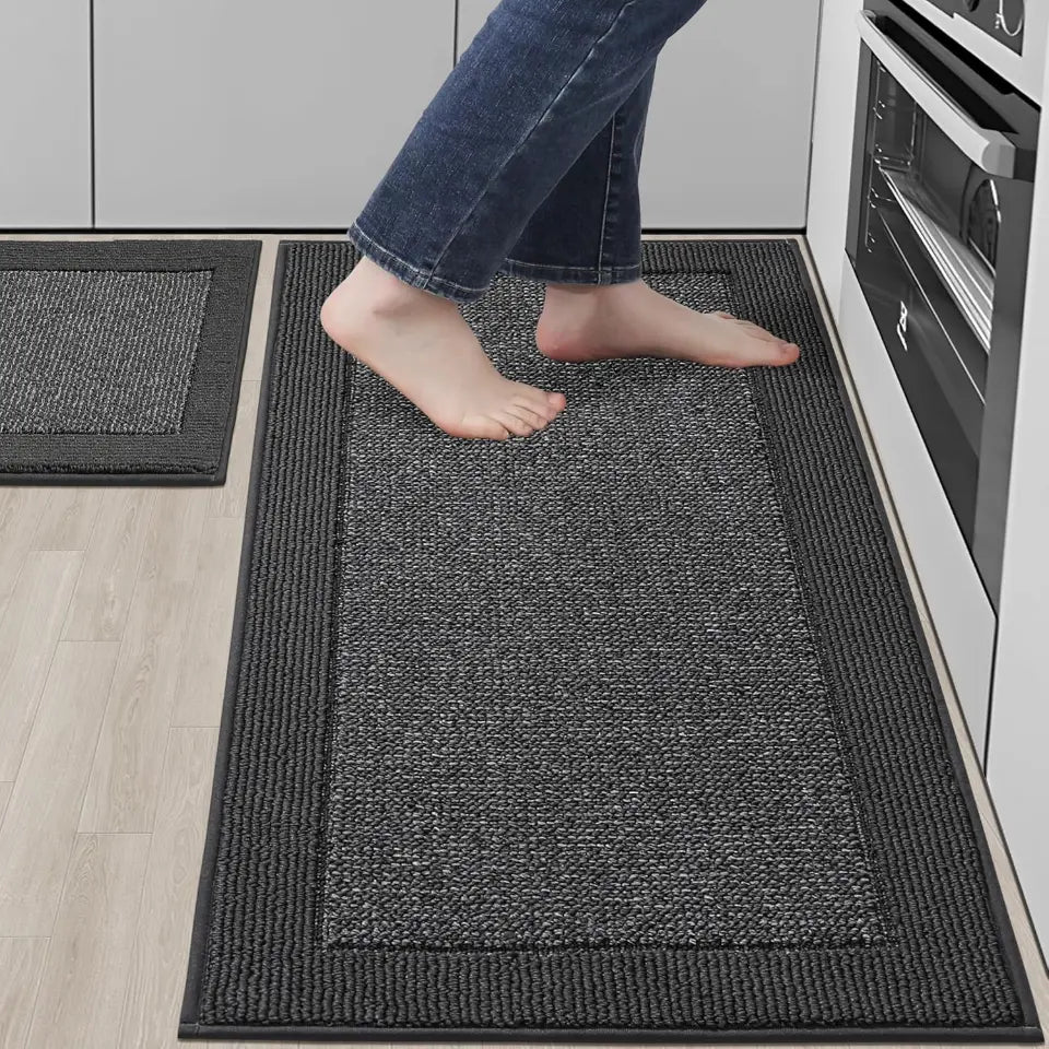 Solid Colored Bordered Long Kitchen Rug Sets