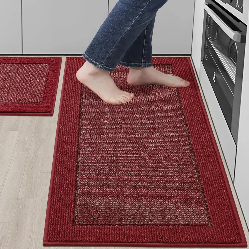 Solid Colored Bordered Long Kitchen Rug Sets