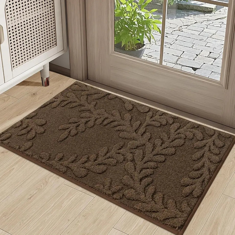 Prominent Embossed Leaf Design Stylish Door Mats