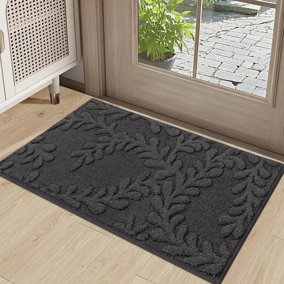 Prominent Embossed Leaf Design Stylish Door Mats