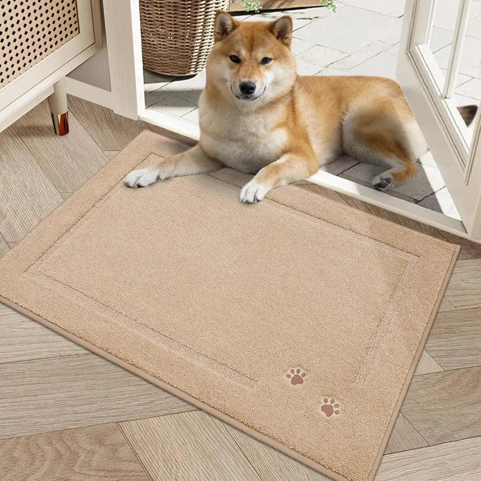Embroidered Dog Paw Prints Mud Rug for Dogs