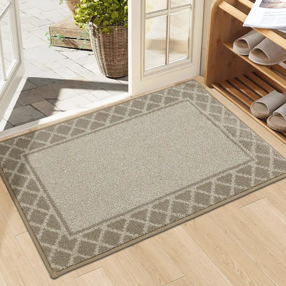 Diamond Lattice Bordered Non Slip Indoor Front Door Mat