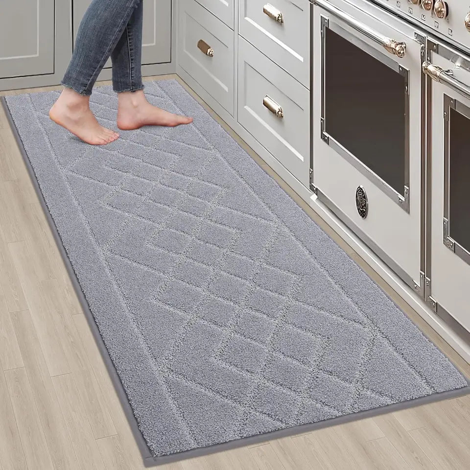 Embossed Diamond Lattice with Two Side Border Kitchen Rugs