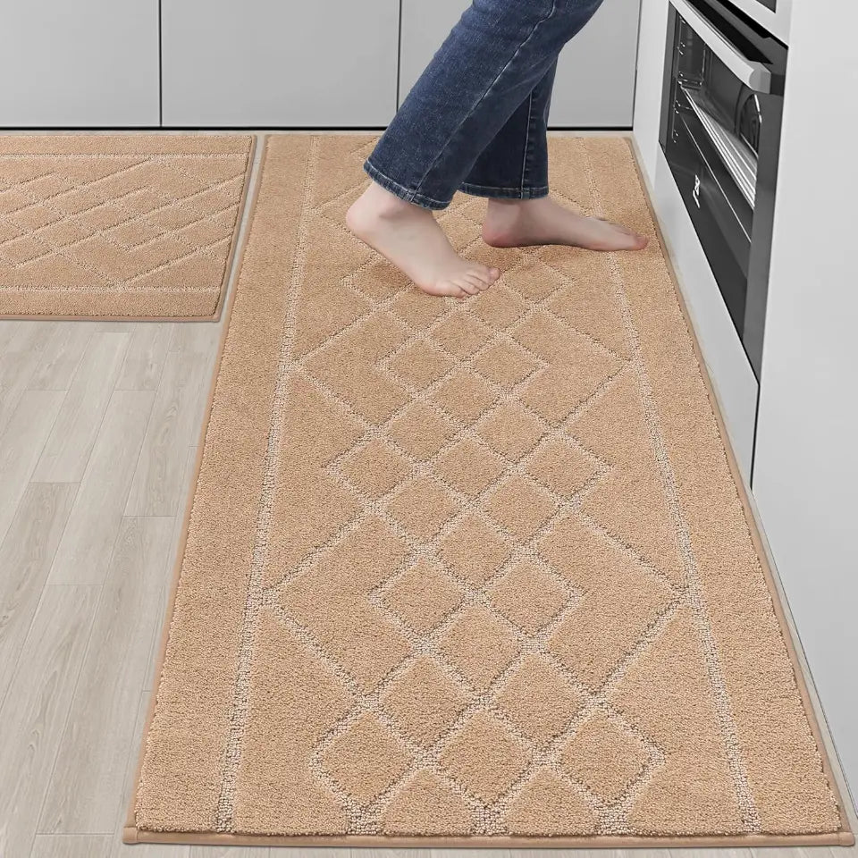 Embossed Diamond Lattice with Two Side Border Kitchen Rugs