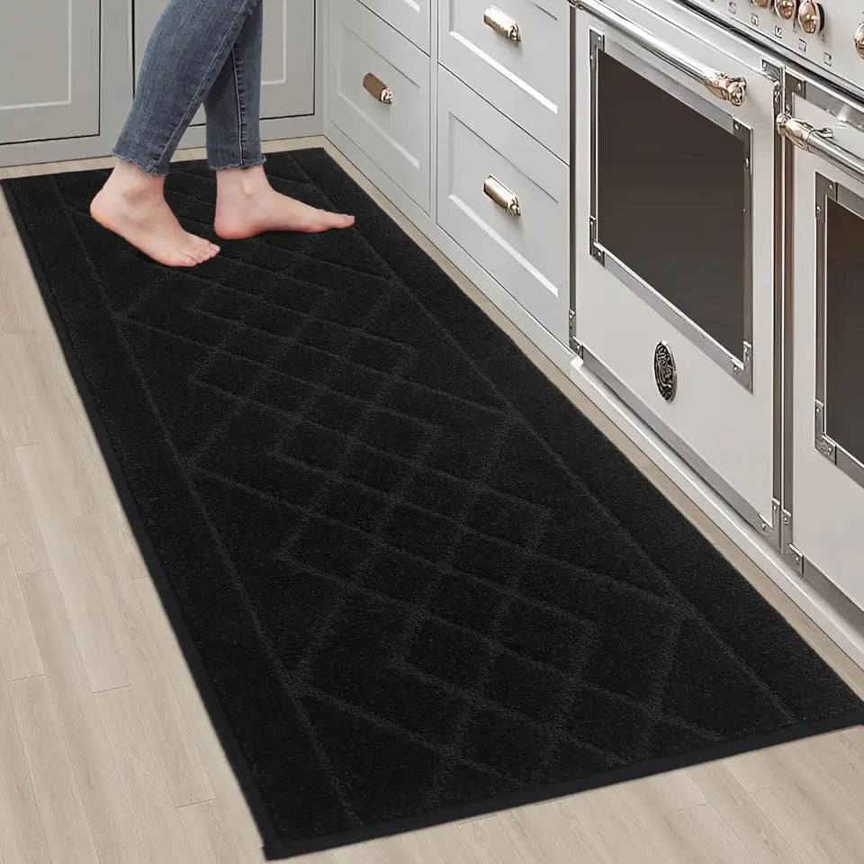 Embossed Diamond Lattice with Two Side Border Kitchen Rugs