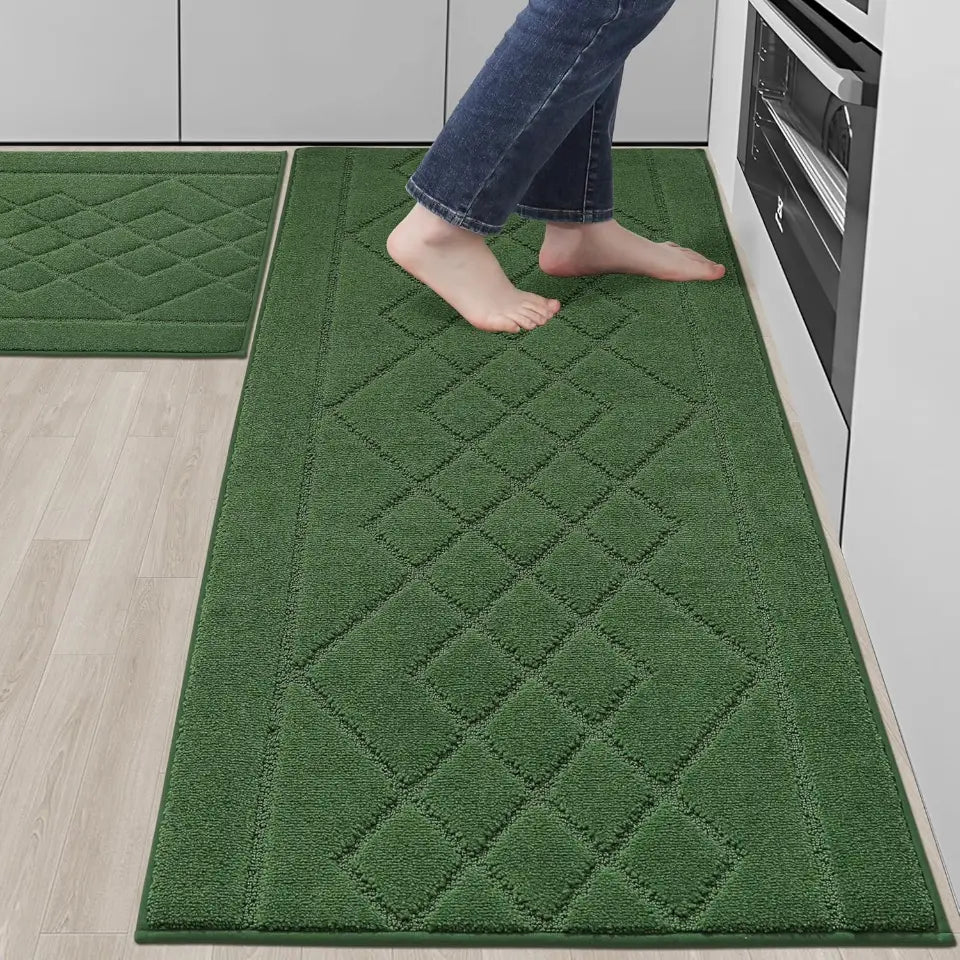 Embossed Diamond Lattice with Two Side Border Kitchen Rugs