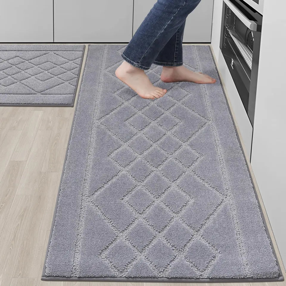 Embossed Diamond Lattice with Two Side Border Kitchen Rugs