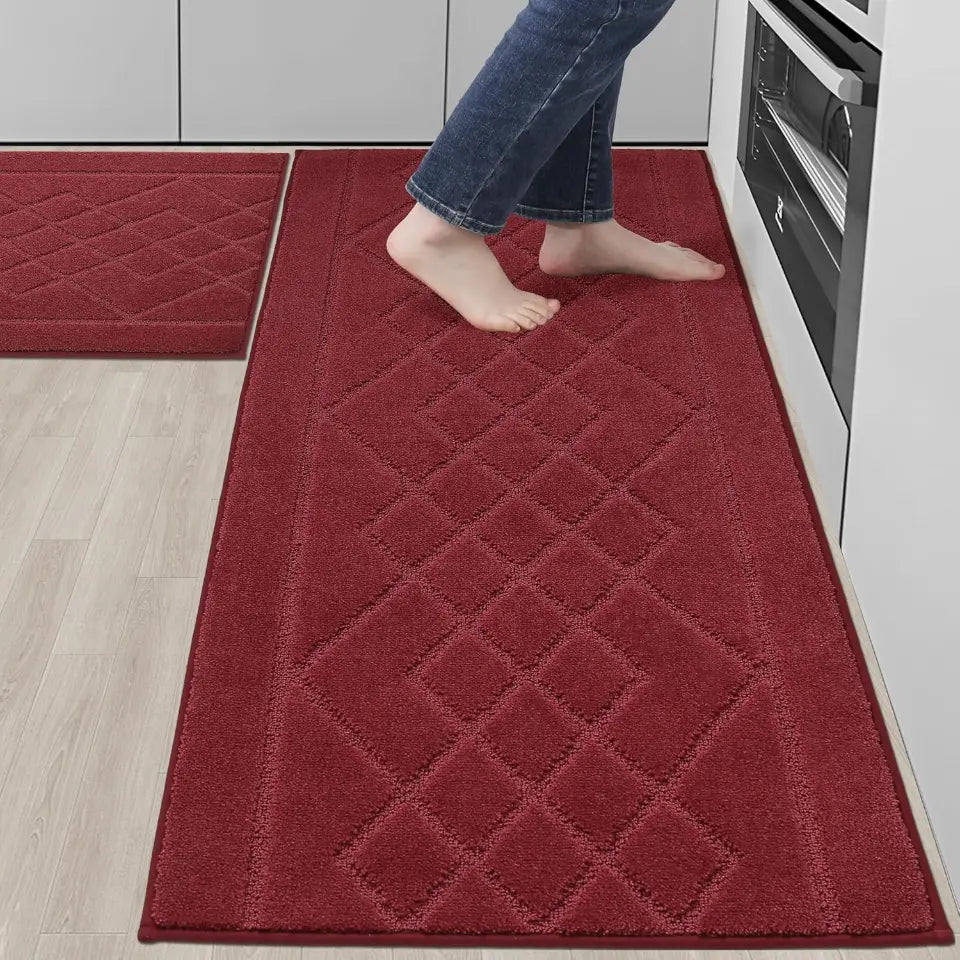 Embossed Diamond Lattice with Two Side Border Kitchen Rugs