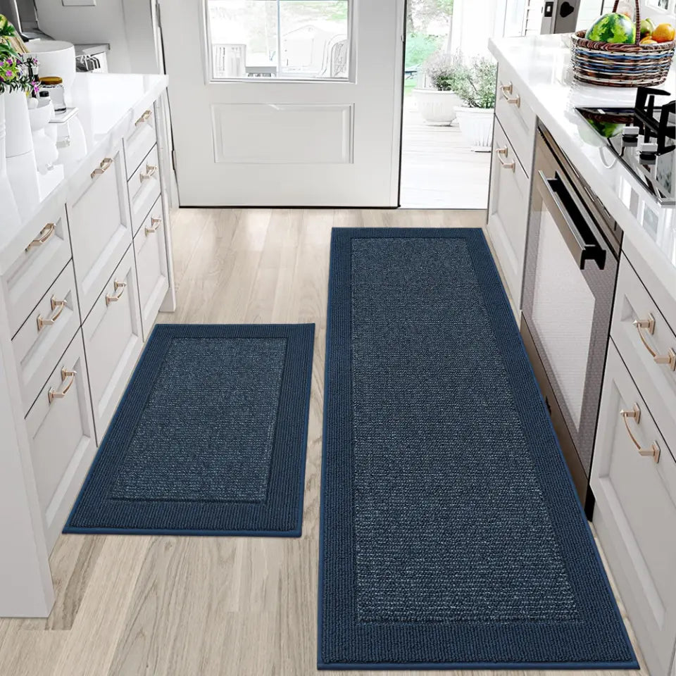 Solid Colored Bordered Long Kitchen Rug Sets