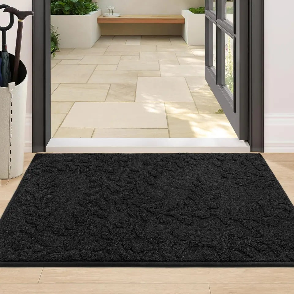 Prominent Embossed Leaf Design Stylish Door Mats