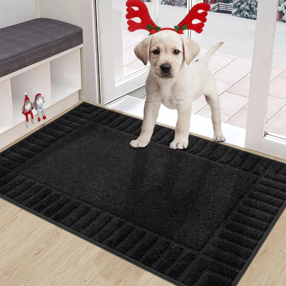 Solid Colored Striped Border Dirt Trapper Door Mat
