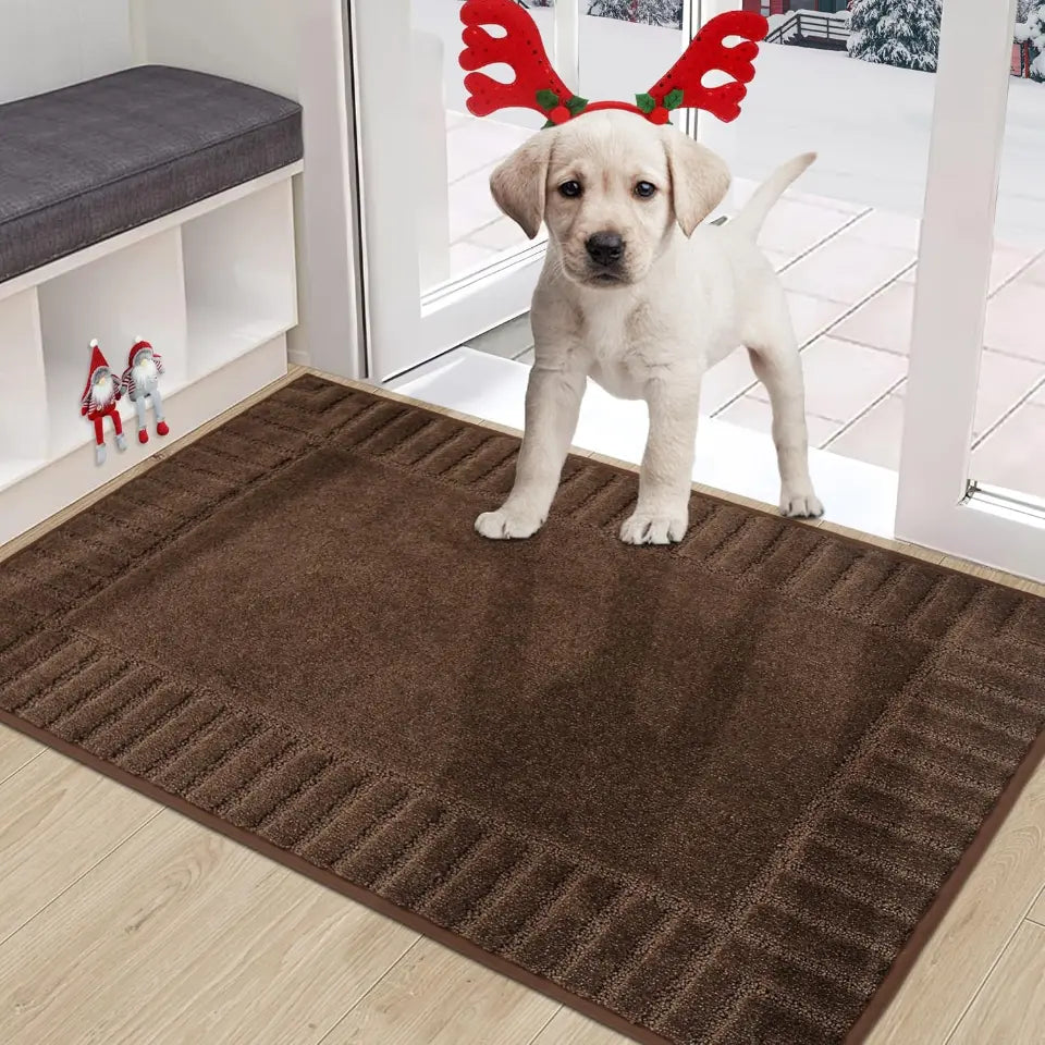 Solid Colored Striped Border Dirt Trapper Door Mat