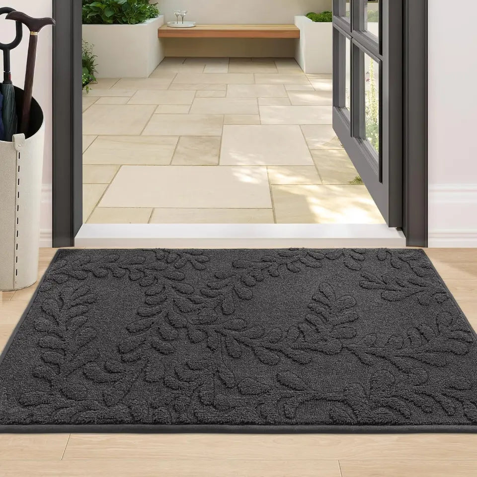Prominent Embossed Leaf Design Stylish Door Mats