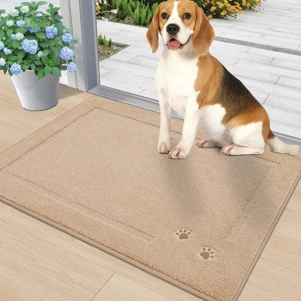 Embroidered Dog Paw Prints Mud Rug for Dogs