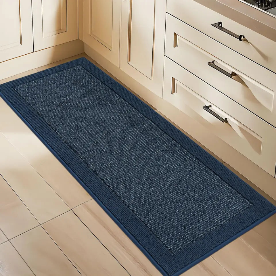 Solid Colored Bordered Long Kitchen Rug Sets