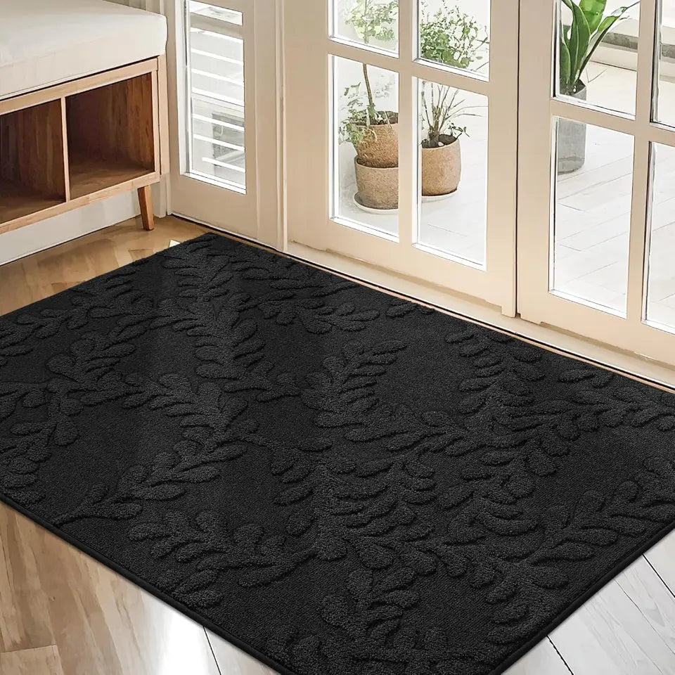 Prominent Embossed Leaf Design Stylish Door Mats