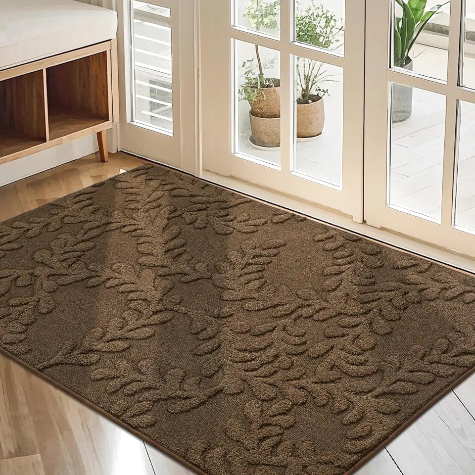Prominent Embossed Leaf Design Stylish Door Mats