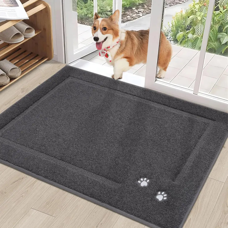 Embroidered Dog Paw Prints Mud Rug for Dogs