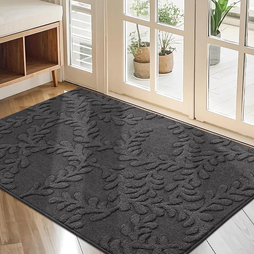 Prominent Embossed Leaf Design Stylish Door Mats