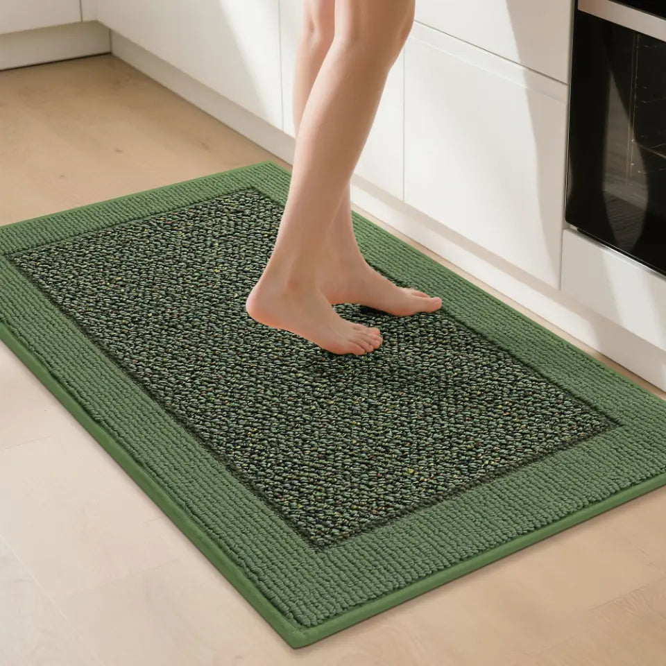 Solid Colored Bordered Long Kitchen Rug Sets