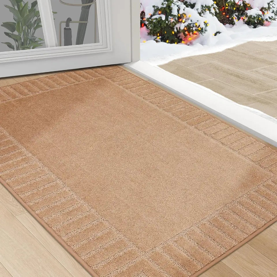Solid Colored Striped Border Dirt Trapper Door Mat