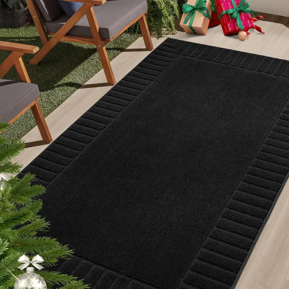 Solid Colored Striped Border Dirt Trapper Door Mat