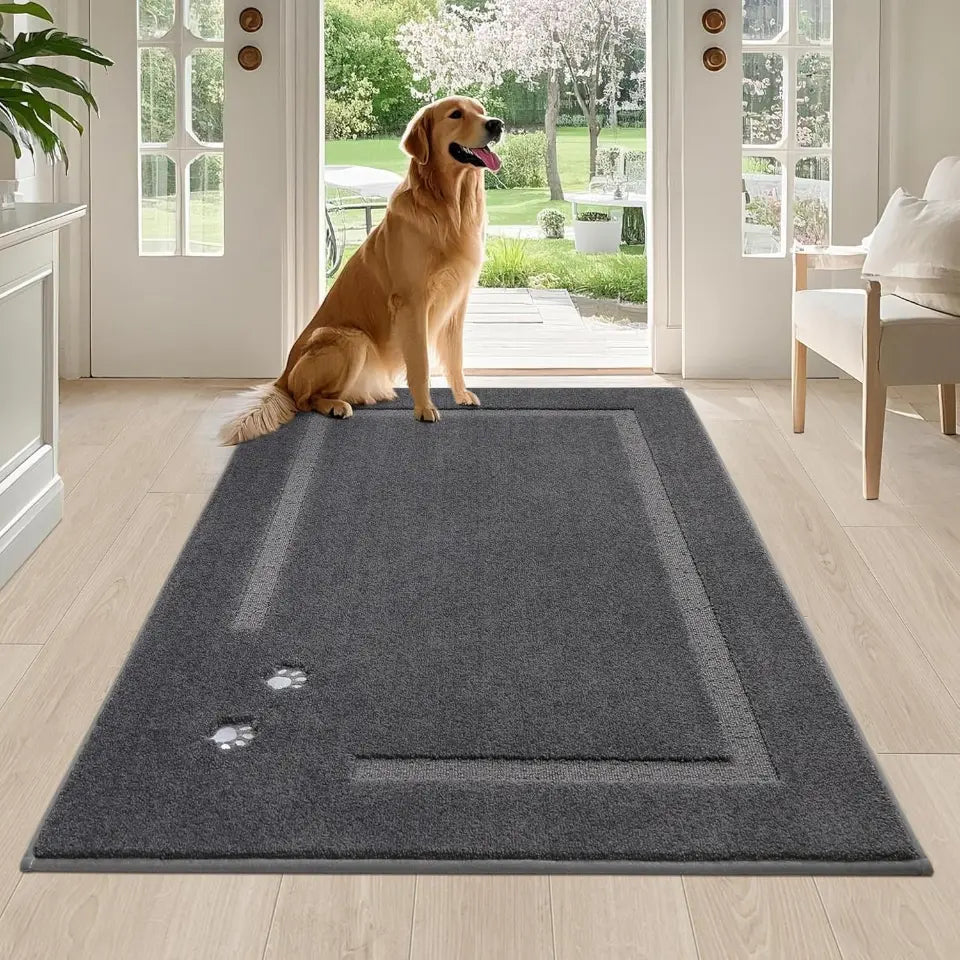 Embroidered Dog Paw Prints Mud Rug for Dogs