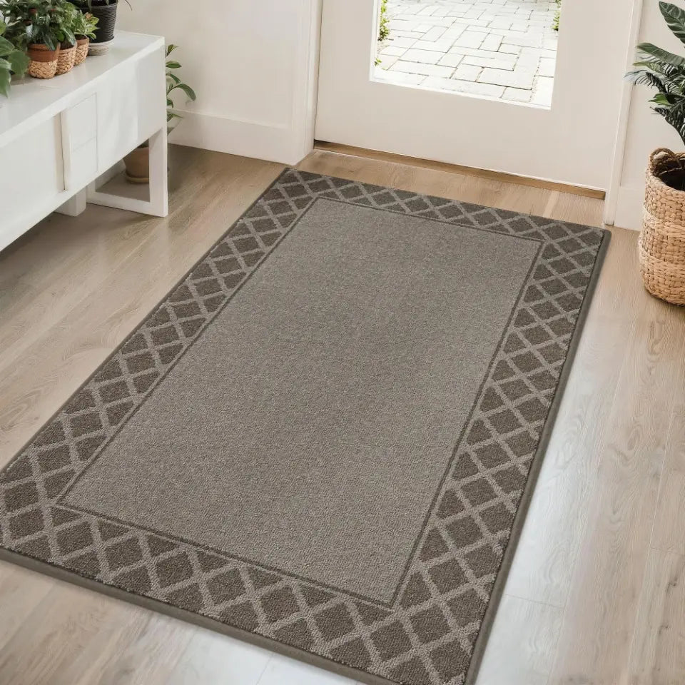 Diamond Lattice Bordered Non Slip Indoor Front Door Mat